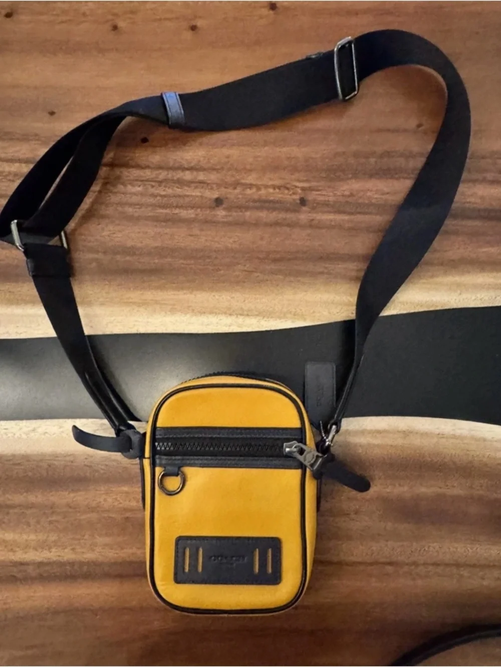 Coach Mustard Yellow and Black Leather Crossbody Pouch - Picture 3 of 3